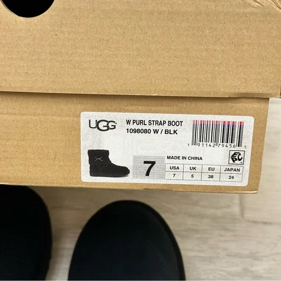UGG Purl Strap Boot Black Size 7 New - Picture 7 of 9